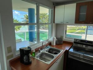 a kitchen with a sink and a window with a view at Costa Mar Beach Front Apartment Whith Pool in Loiza