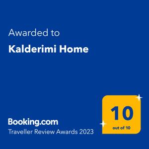 un cartello giallo che legge il premio di casa di Kapellula di Kalderimi Home a Calimno (Kalymnos)