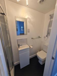 Un baño con inodoro, lavabo y espejo. en Kimberley House, en Whitby 52 fotos más