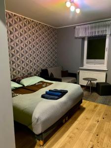 1 dormitorio con 1 cama y sala de estar en Willa Elka en Muszyna