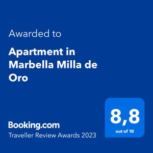 Certifikát, ocenenie alebo iný dokument vystavený v ubytovaní Apartment in Marbella Milla de Oro
