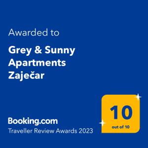 ใบรับรอง รางวัล เครื่องหมาย หรือเอกสารอื่น ๆ ที่จัดแสดงไว้ที่ Grey & Sunny Apartments Zaječar