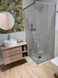bagno con doccia e lavandino di Agradable casa rural entre Pontevedra y Arcade a Pontevedra
