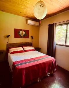 een slaapkamer met een bed, een raam en een lamp bij Casa Jaguar in Puerto Iguazú