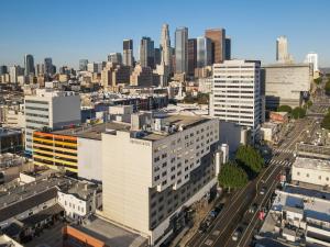an aerial view of a city with buildings at Miyako Hotel Los Angeles in Los Angeles