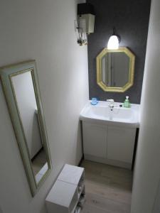 ein Bad mit einem Waschbecken und einem Spiegel in der Unterkunft B&B HOTTA in Sapporo