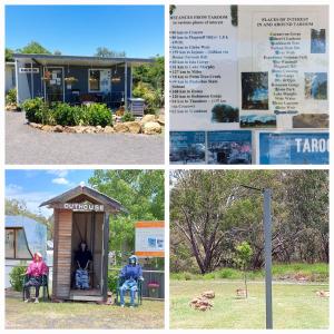 a collage of four pictures of people in a kiosk at Taroom Caravan & Tourist Park in Taroom