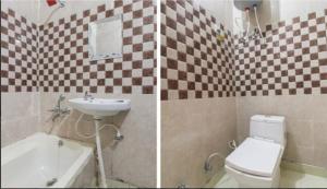 2 Bilder eines Badezimmers mit Waschbecken und WC in der Unterkunft Hotel J.S. Plaza By WB Inn in Agra