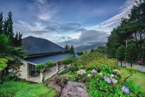 Resort Agrowisata Perkebunan Tambi في Kejajar: منزل أمامه حديقة