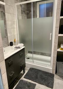 a bathroom with a shower and a sink at Le Biclou- 3 chambres in Bazincourt-sur-Saulx