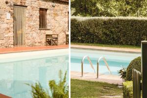 dos fotos de una piscina y un edificio en Casetta di Butia, Mimosa Apartment, en Borgo a Mozzano