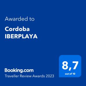Certifikát, hodnocení, plakát nebo jiný dokument vystavený v ubytování Cordoba IBERPLAYA