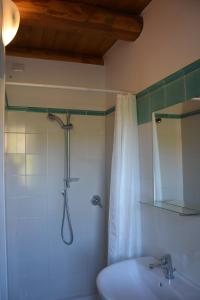 uma casa de banho com um chuveiro, um WC e um lavatório. em Casale Dionisia a Castellabate, Appartamento Fico em Santa Maria di Castellabate
