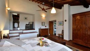 a bedroom with a bed and a ceiling fan at Case Domine in Radda in Chianti +42 photos
