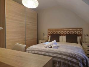 潘蒂科薩的住宿－El Cambaz - tucasaenlospirineos，一间卧室配有一张大床和木制床头板