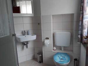 Baño pequeño con aseo y lavamanos en Haus Bergfried SORGENFREI BUCHEN en Wieda