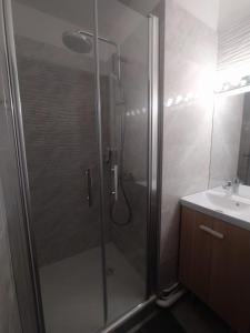 y baño con ducha y lavamanos. en Chambres dans guest house à Lyon-GARE Part-Dieu, en Lyon