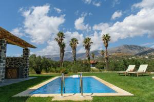 a swimming pool in a yard with palm trees at Villas Kozilis - Kozilis Estate in Damnoni