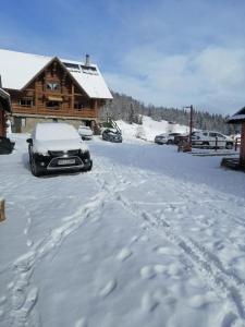 ジルダ・デ・ススにあるRustic Ghetarのキャビン前の雪に停められた車