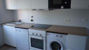 een keuken met een wasmachine en een wastafel bij Casa Zacarias Bonitas vistas en La Rioja in Herramélluri