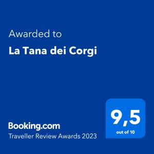 Certifikát, ocenenie alebo iný dokument vystavený v ubytovaní La Tana dei Corgi