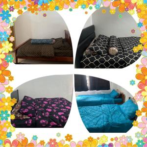 een collage van vier foto's van een slaapkamer bij Sobey Laris Homestay RP in Pasir Mas