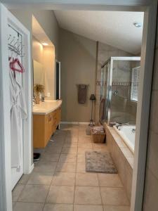 a large bathroom with a tub and a sink at Lakeville Executive Home with every amenity, prime location in Lakeville