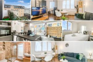 a collage of photos of a living room and a apartment at HOMEY HANNA - Au pied du tram / Parking gratuit / Balcon privé / Wifi gratuit in Annemasse