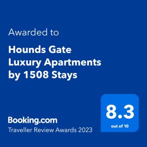 Certifikát, hodnocení, plakát nebo jiný dokument vystavený v ubytování Hounds Gate Luxury Apartments by 1508 Stays