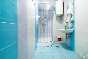 uma casa de banho com um chuveiro e um lavatório. em Hostel Martin em Koper