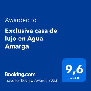 Certificado, premio, señal o documento que está expuesto en Exclusiva casa con encanto en Agua Amarga
