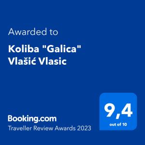 Certificado, premio, señal o documento que está expuesto en Koliba "Galica" Vlašić Vlasic