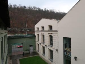 布拉格的住宿－Michal apartment 125m2 city centre，享有白色建筑的空中景致,设有庭院