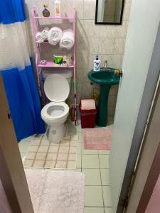 a small bathroom with a toilet and a sink at Gina’s Homes in Sagada