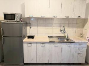 a kitchen with a refrigerator and a sink and a microwave at Apartment Bitola in Bitola