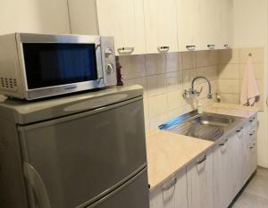 a kitchen with a microwave on top of a dishwasher at Apartment Bitola in Bitola +2 photos