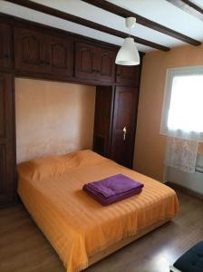 1 dormitorio con 1 cama con manta naranja en Joli 3 pièces au calme, en Saint-Martin-Vésubie
