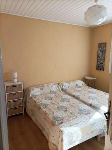 1 dormitorio con 1 cama y vestidor con lámpara en Joli 3 pièces au calme, en Saint-Martin-Vésubie