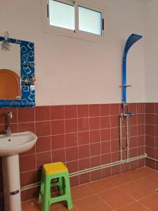 a bathroom with a sink and a shower at Riad dar Ahlam in Aït Baha