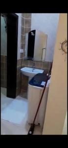 uma casa de banho com um lavatório e uma lata de lixo em AlSultan Apartments em Umm Lajj