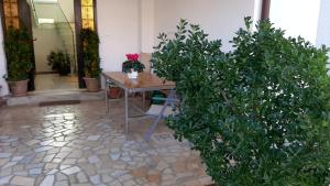 a table and some potted plants in a room at Apartman Nada I in Fažana