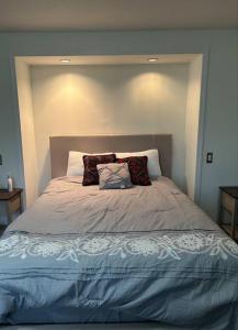 een bed met twee kussens in een slaapkamer bij Tamarack Home Away from Home in Silver Spring