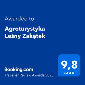 ใบรับรอง รางวัล เครื่องหมาย หรือเอกสารอื่น ๆ ที่จัดแสดงไว้ที่ Agroturystyka Leśny Zakątek