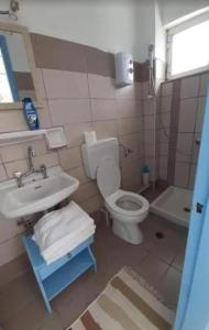 a bathroom with a toilet and a sink at Rose Apartments Mesonghi in Moraitika