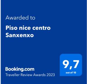 Majutusasutuses Piso nice centro Sanxenxo olev sertifikaat, autasu, silt või muu dokument