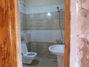 a bathroom with a toilet and a sink at Dar Fatma Toujane in Tūjān
