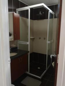 a bathroom with a shower and a sink at Habitar de Asis in Bucaramanga