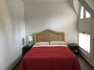 1 dormitorio con 1 cama grande con manta roja en Esmeralda en Buenos Aires
