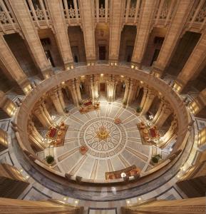 an overhead view of the lobby of a building at Umaid Bhawan Palace Jodhpur in Jodhpur