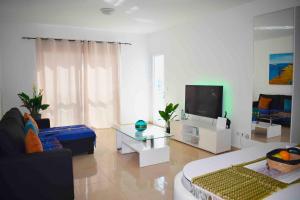 a living room with a couch and a tv at Taninho in Santa Maria